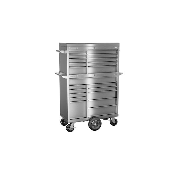 Champion Tool Storage FMPro SST Top Chest/Cabinet and Cart, 21 Drawer, Silver, Stainless Steel, 41 in W x 20 in D FMPS4121MC - main